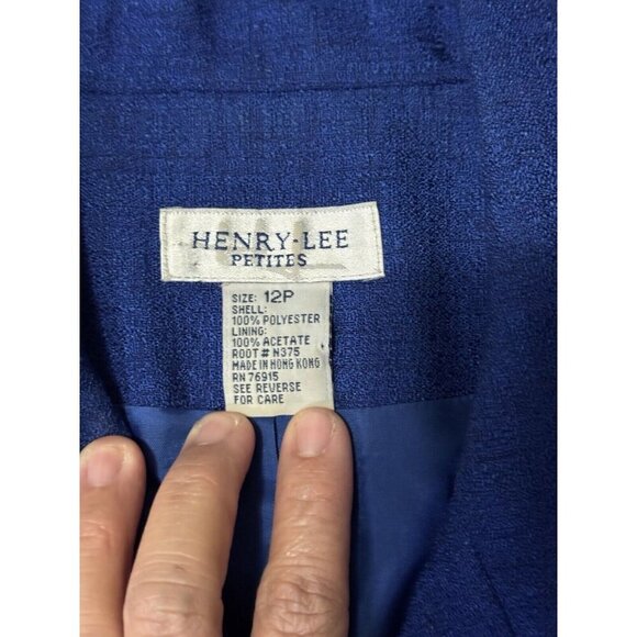 HENRY LEE Vintage Blazer Skirt Suit Set Cobalt Blue Sz Petite 12 Office READ - Picture 7 of 16